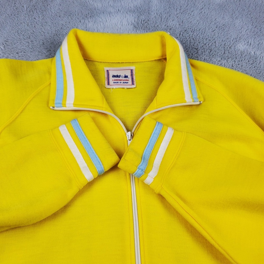VTG Track Jacket Mens L Made In Japan Full Zip Mock Neck Striped Trim Yellow
